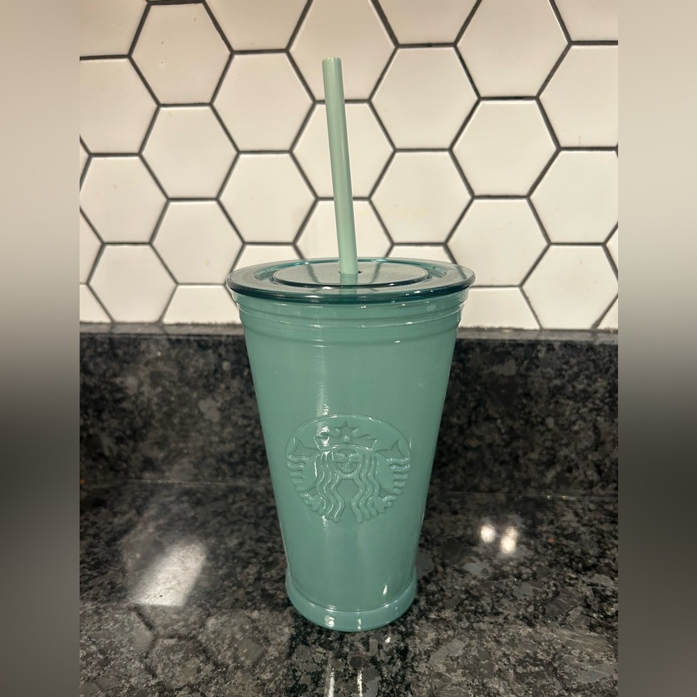Starbucks Recycled Green Seafoam / Mint Glass Tumbler Cup with Straw 16oz